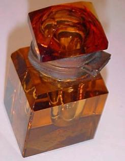AMBER Inkwell Cut Glass DIAMOND Shape - Glass