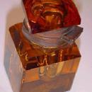 AMBER Inkwell Cut Glass DIAMOND Shape - Glass