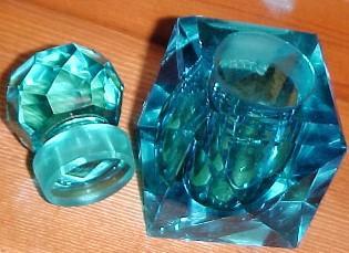 ELECTRIC BLUE INKWELL Cut Glass - Glass