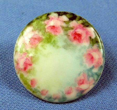 vintage Hand Painted Victorian Porcelain Button - Sewing Collectible