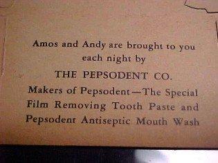 AMOS and ANDY Pepsodent Die Cut - Advertising