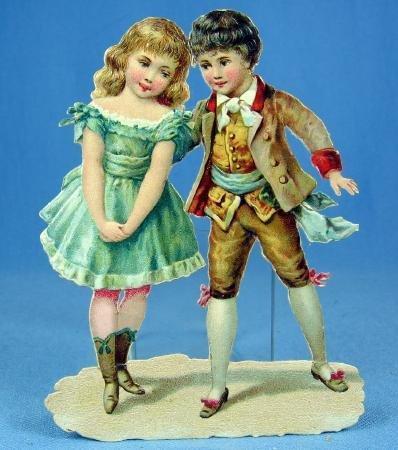 vintage Old Antique Die Cut BoyGirl Victorian Dress Scrapbook Lithograph paper toy