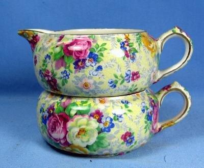 Pottery Nelson Ware CHINTZ Stacking Sugar Bowl and Creamer - Vintage Porcelain ROSE TIME Pattern