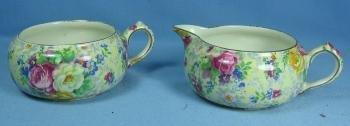 Pottery Nelson Ware CHINTZ Stacking Sugar Bowl and Creamer - Vintage Porcelain ROSE TIME Pattern