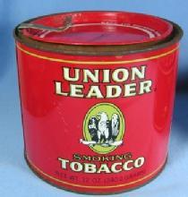 Tobacco Can UNION LEADER Smoking Tobacco Tin - Vintage Tobacciana Advertising Metalware