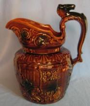 English HORSE Handle Stoneware Porcelain Pitcher - Vintage Pottery