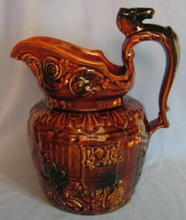 English HORSE Handle Stoneware Porcelain Pitcher - Vintage Pottery