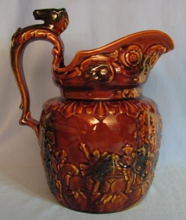 English HORSE Handle Stoneware Porcelain Pitcher - Vintage Pottery