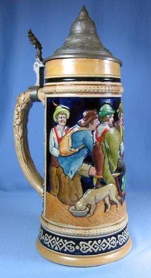 old Vintage German STEIN with Conical Lid High Relief Pottery