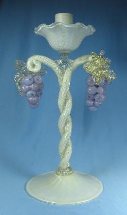 Salviati Lattimo Figural Grape Candleholder ~ Italian Art Glass