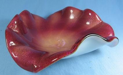 Barbini Cased Floriform Bowl Brides Basket - Vintage Cased Murano Venetian Art Glass
