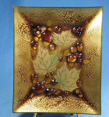 Artist Signed Enameled & Jeweled Copper Tray - Eames Era Metalware