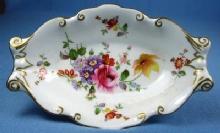 Royal Crown Derby Pottery FLORAL Floral Bon Bon Dish - Hand Painted Porcelain