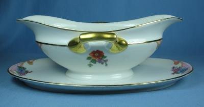 Czechaslovakia EPIAG Pottery Porcelain GRAVY Boat with UNDERPLATE - Colorful Floral Pattern