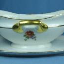 Czechaslovakia Pottery Porcelain GRAVY Boat with UNDERPLATE - Colorful Floral Pattern