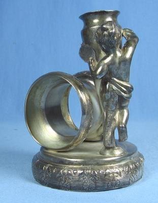 RARE Cherub with Bud Vase NAPKIN RING Silverplate - Antique Victorian Silverplate