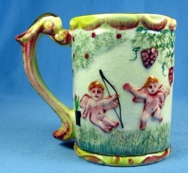 CUPID Angel Pottery Porcelain MUG - Heavy Embossed Mug or Lemonade Cup