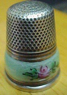 Enameled Guilloche Sterling Thimble - Silver