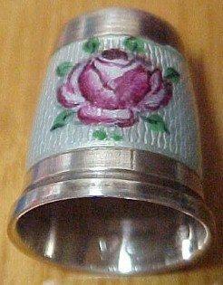 Enameled Guilloche Sterling Thimble - Silver