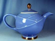 Hall MODERNE Marine Blue Teapot with Gold Accents - Vintage Pottery Tea Pot