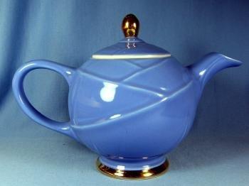 Hall MODERNE Marine Blue Teapot with Gold Accents - Vintage Pottery Tea Pot