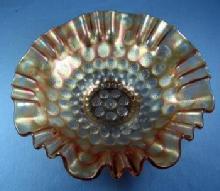 Fenton carnival glass Coin Dot Ruffled Bowl - Marigold Carnival GLass