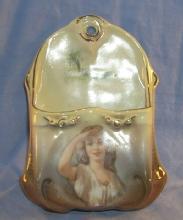 Royal Bayreuth Tapestry PEERING LADY Porcelain Hanging Match Holder
