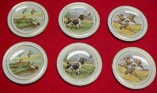 DUCK Pheasant Bird Dog Butter Patty Set (6) - Porcelain/ Fine China