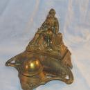 WORLD WAR I French Soldier Bronze Washed Cast Metal Inkwell - Metalware