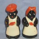 Occupied Japan Orange Decorated Porcelain Chef & Mammy Salt and Pepper Shaker Set - Ethnographic