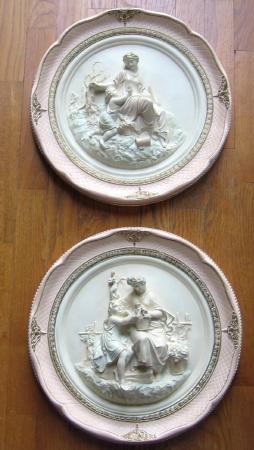 old vintage rare Chalkware Sculpture Plaque Group - 1940's FAL