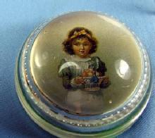 Glass Paperweight - Lithograph of Child with Bowl of Fruit