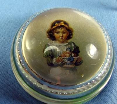 Glass Paperweight - Lithograph of Child with Bowl of Fruit