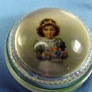 Glass Paperweight - Lithograph of Child with Bowl of Fruit