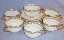 Six Sets LIMOGES Gold Trimmed Porcelain Cups & Saucers