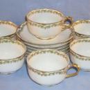 Six Sets LIMOGES Gold Trimmed Porcelain Cups & Saucers