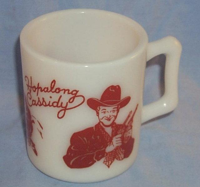 Red HOPALONG CASSIDY Milk Glass Advertising Mug