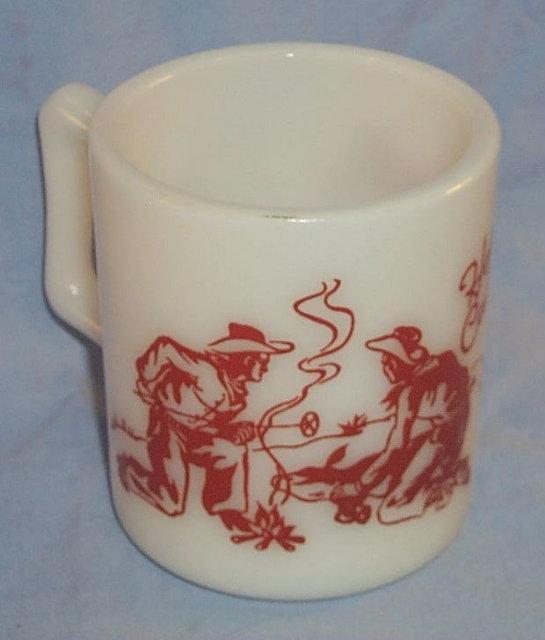 Red HOPALONG CASSIDY Milk Glass Advertising Mug