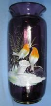 ART GLASS ENAMEL on Glass Amethyst Art Glass Vase