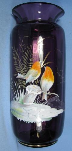 ART GLASS ENAMEL on Glass Amethyst Art Glass Vase