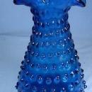 FENTON GLASS VASE vintage Peacock Blue Hobnail Vase Unusual Spouted Lip - Fenton Glass