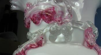 Stevens & Williams Art Glass Vase - Cranberry Cased Glass with Applied Rigiree