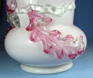 Stevens & Williams Art Glass Vase - Cranberry Cased Glass with Applied Rigiree