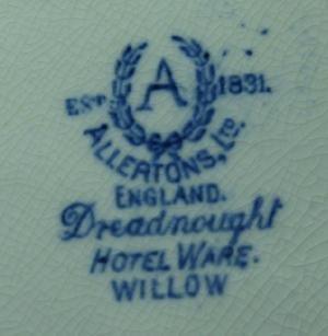 Allertons Pottery BLUE WILLOW Divided Dish Grill Plate Hotel Ware