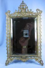 old Vintage Ornate Brass Mirror - Vanity old Framed Beveled Mirror Easel - metalware