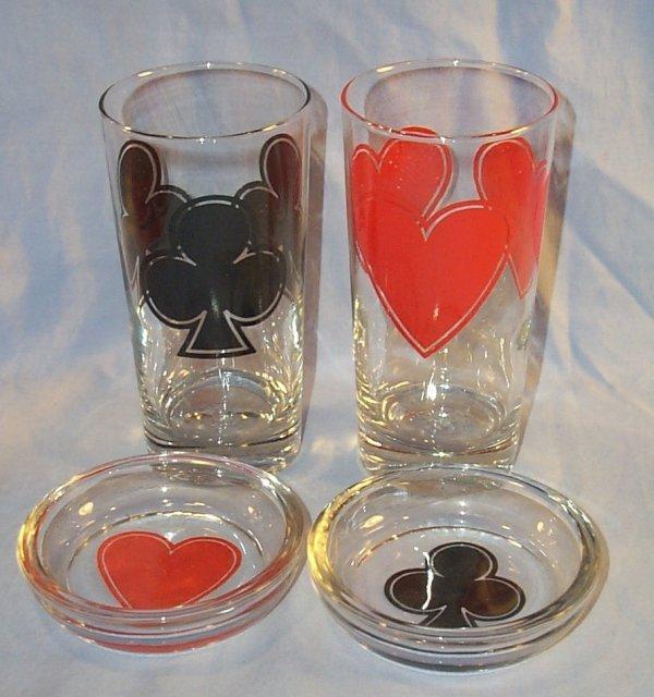 Four CASINO POKER Glass and Coaster Sets in Original Box