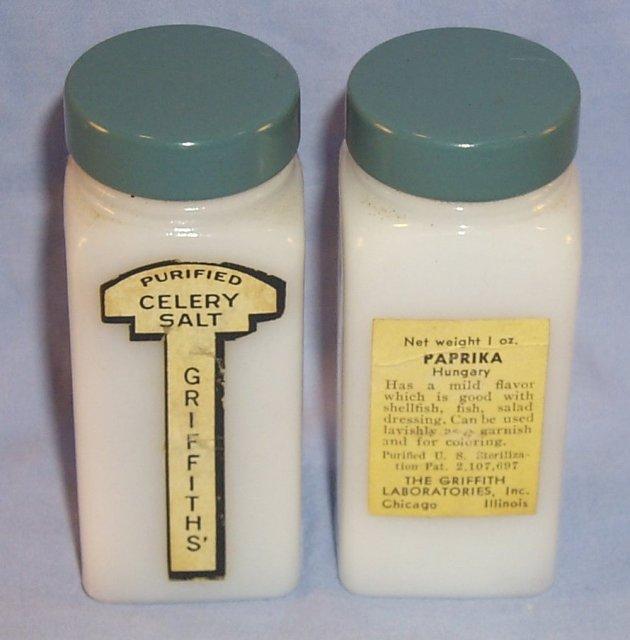 Complete Griffith 16 Piece Milk Glass Spice Set on Mounting Rack