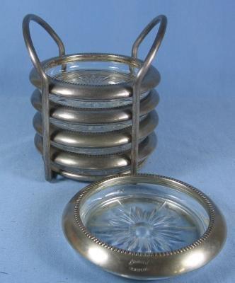vintage Silver Plate and Crystal COASTER Set
