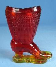 Amberina GLASS High Top High Heel Glass SHOE Toothpick Holder