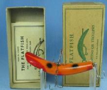 Vintage Helin FLATFISH Fishing Lure - Vintage Wood Tackle with Original Box - sporting